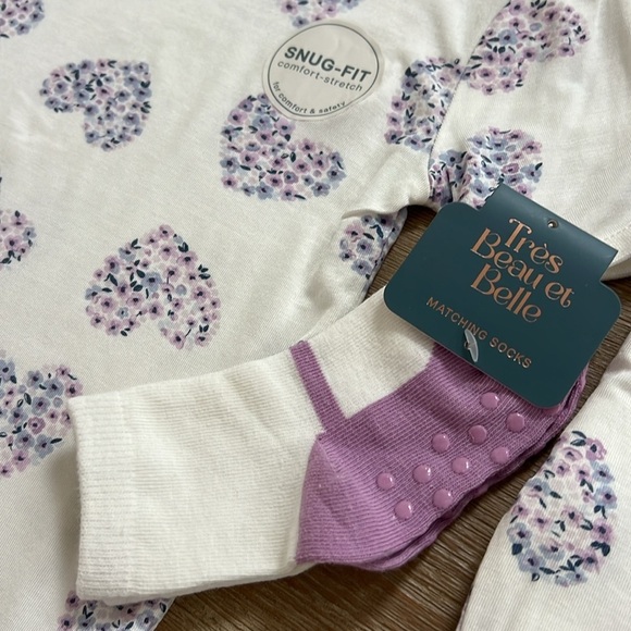❤️ Tres Beau et Belle Toddler Girl Bamboo Pajama Set Floral Hearts 4T - Picture 3 of 6